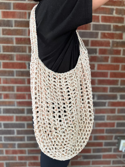 Handmade Cotton Market Basket Tote | Eco-Friendly Crochet Shopping Bag | Reusable Mesh Shoulder Bag