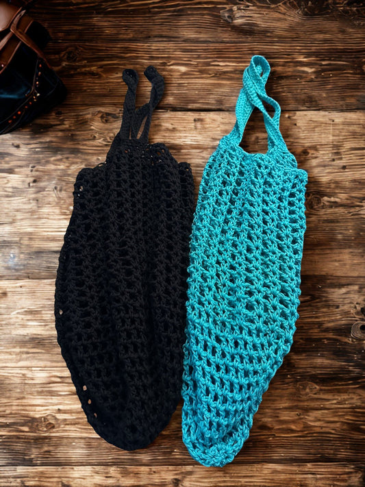 Handmade Cotton Market Basket Tote | Eco-Friendly Crochet Shopping Bag | Reusable Mesh Shoulder Bag