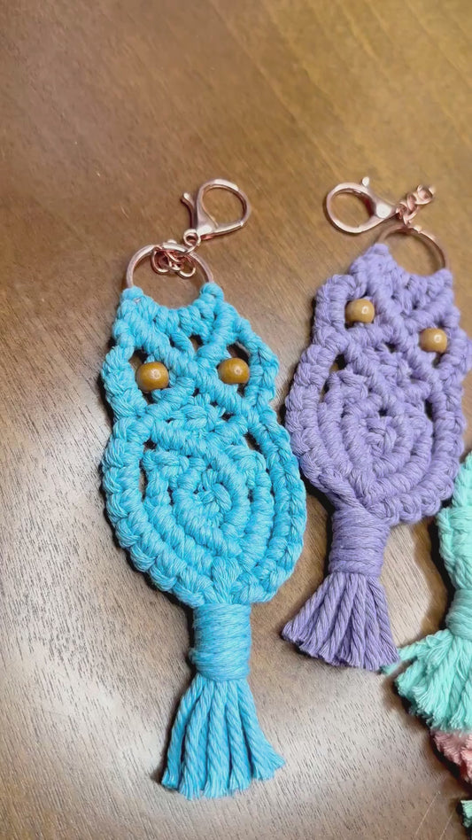 Macrame Owl Keychain | Handmade Boho Bag Charm | Owl Tassel Key Ring | Gift for Owl Lovers | Car Charm | Boho Accessory